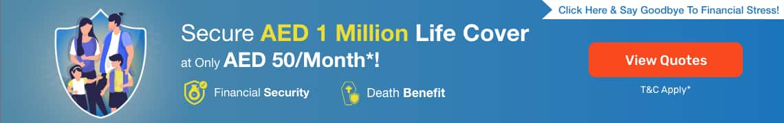 Banner of Get 1 Million AED life insurance cover for 50 AED per month to achieve financial security